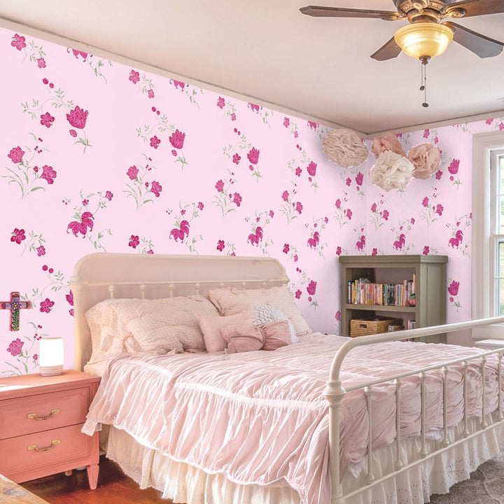 Doodad Aesthetic Pink Floral DIY wallpaper for wall - Doodad