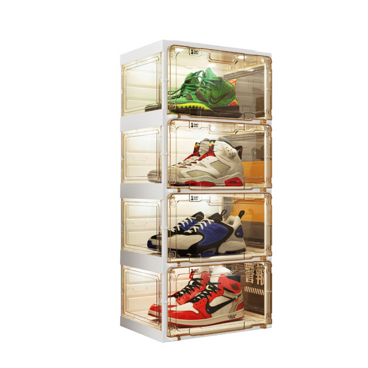 ANT BOX Portable Shoe Rack Organizer with Lights | Foldable, Stackable Shoe Cabinet | Magnetic Clear Doors, Transparent Sides | Multipurpose Storage for Shoes, Books & Toys | Ideal Space-Saving Furniture | Shoe Showcase storage box