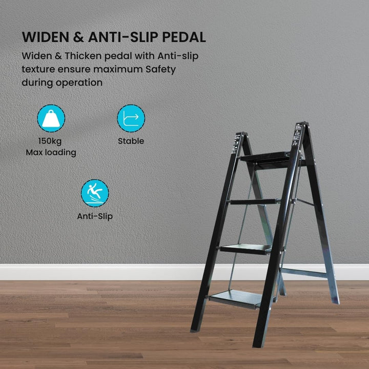 Doodad Aluminium Step Ladder for Home | Foldable & Portable Ladder for Home Improvement | Durable Wooden Color Stairs