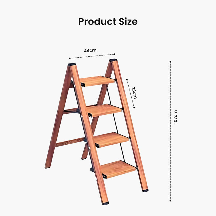 Doodad Aluminium Step Ladder for Home | Foldable & Portable Ladder for Home Improvement | Durable Wooden Color Stairs