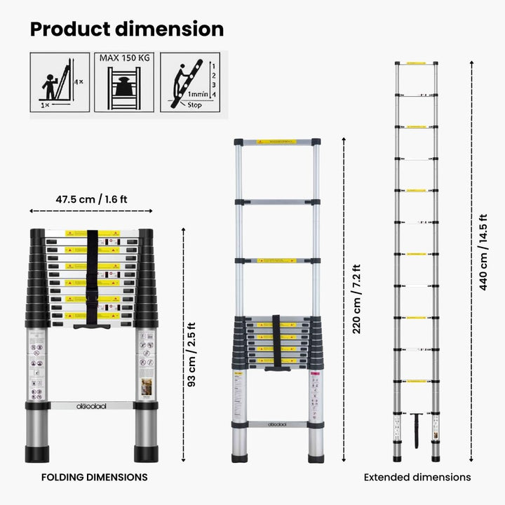 Doodad Aluminium Telescopic Ladder | Foldable & Portable Ladder for Home & Outdoor Use | Auto Lock System