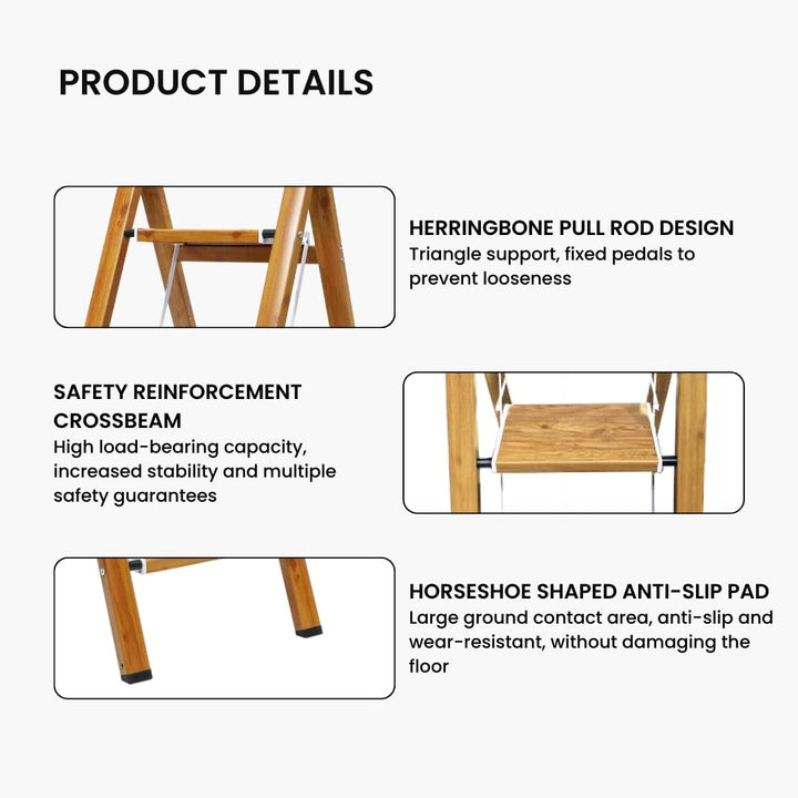 Doodad Aluminium Step Ladder for Home | Foldable & Portable Ladder for Home Improvement | Durable Wooden Color Stairs