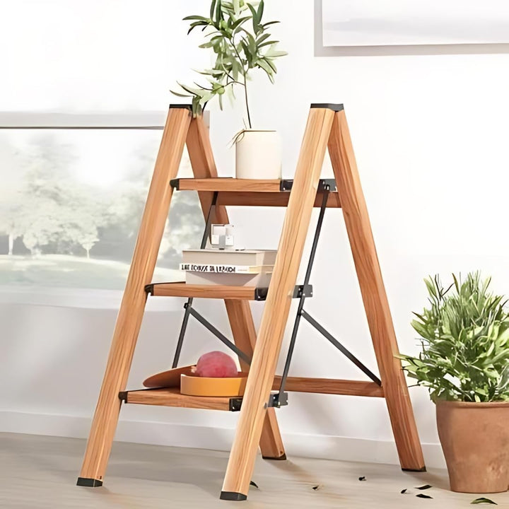 Doodad Aluminium Step Ladder for Home | Foldable & Portable Ladder for Home Improvement | Durable Wooden Color Stairs