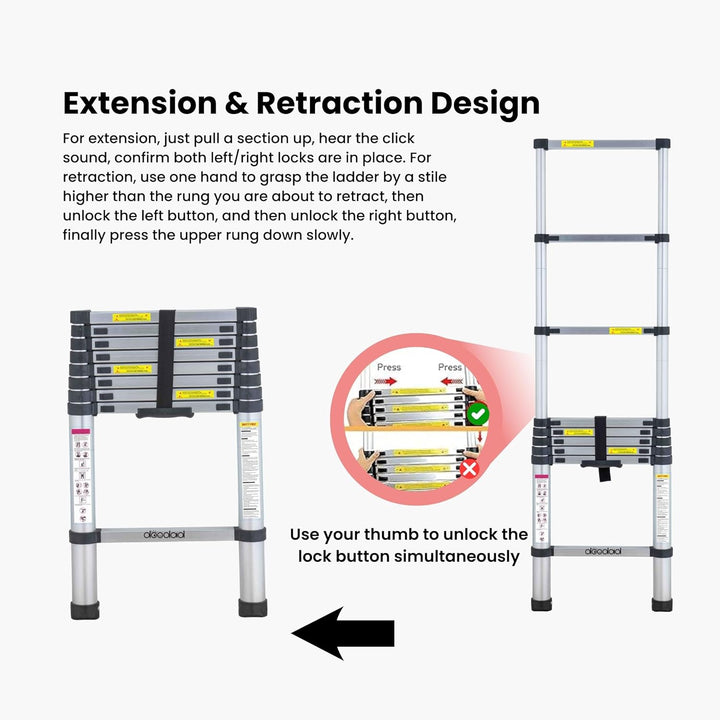 Doodad Aluminium Telescopic Ladder | Foldable & Portable Ladder for Home & Outdoor Use | Auto Lock System