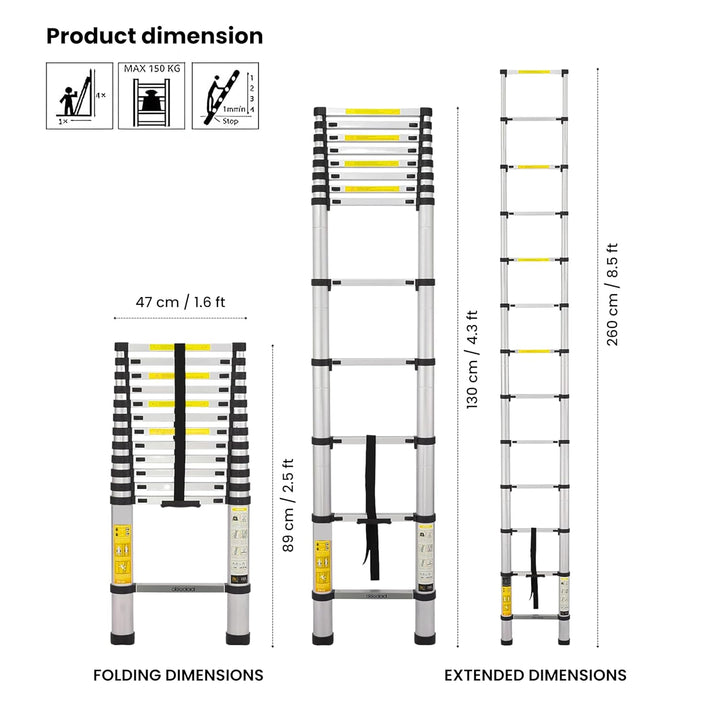 Doodad Finger Protect Aluminium Ladder | Foldable & Portable Telescopic Ladder for Home & Outdoor | Auto Lock System