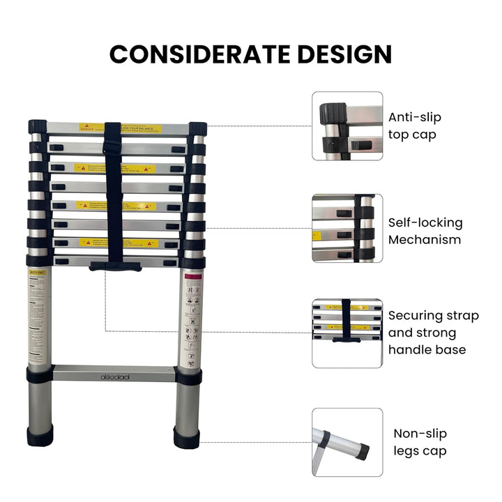 Doodad Finger Protect Aluminium Ladder | Foldable & Portable Telescopic Ladder for Home & Outdoor | Auto Lock System