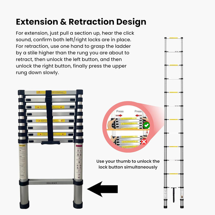 Doodad Finger Protect Aluminium Ladder | Foldable & Portable Telescopic Ladder for Home & Outdoor | Auto Lock System