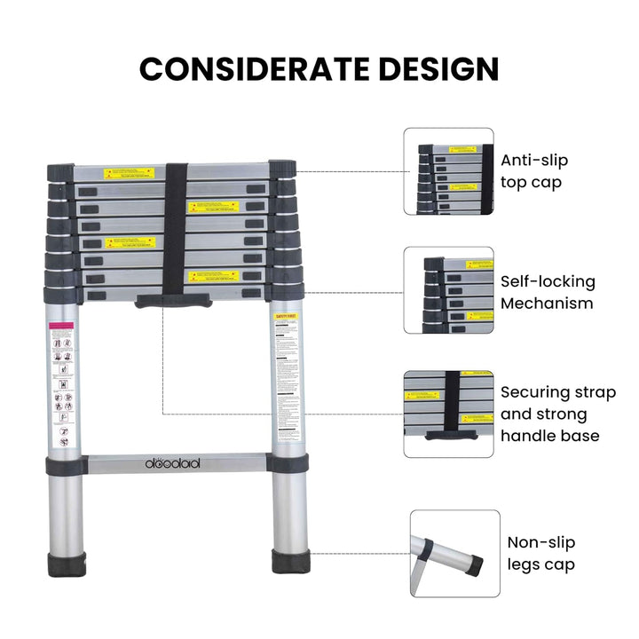 Doodad Aluminium Telescopic Ladder | Foldable & Portable Ladder for Home & Outdoor Use | Auto Lock System