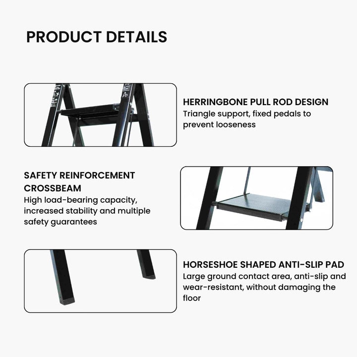 Doodad Aluminium Step Ladder for Home | Foldable & Portable Ladder for Home Improvement | Durable Wooden Color Stairs