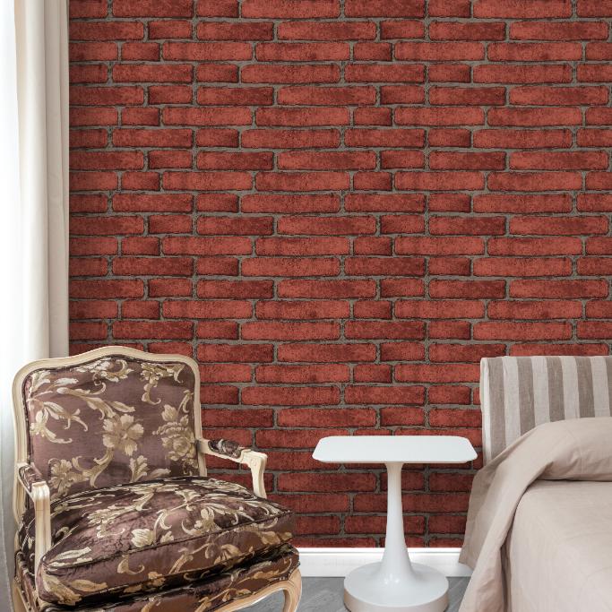 Doodad Brown Bricks Self-Adhesive DIY Wallpaper for Easy Home Decoration