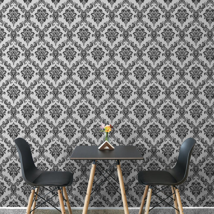 Doodad Floral Monochrome Self-Adhesive Black DIY Wallpaper showcasing detailed floral design.