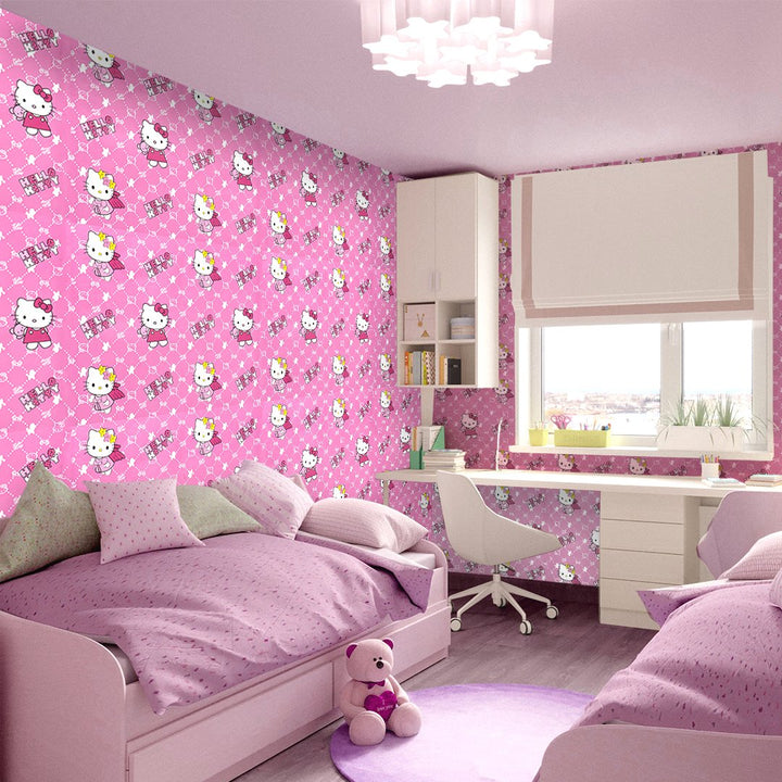 Doodad Hello Kitty Mad Libs Self Adhesive Pink DIY wallpaper for wall