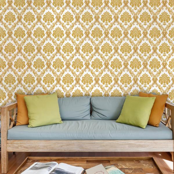 Doodad Vintage Royal Damask Self Adhesive Gold DIY wallpaper for wall