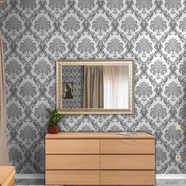 Doodad Vintage Damask Grey Self-Adhesive DIY Wallpaper
