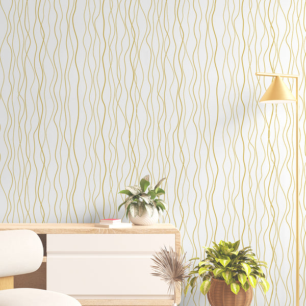 Doodad Summer Lines Self Adhesive Yellow DIY Wallpaper for walls