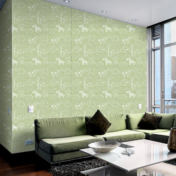 Doodad Wildlife Safari Self Adhesive Green DIY wallpaper for wall