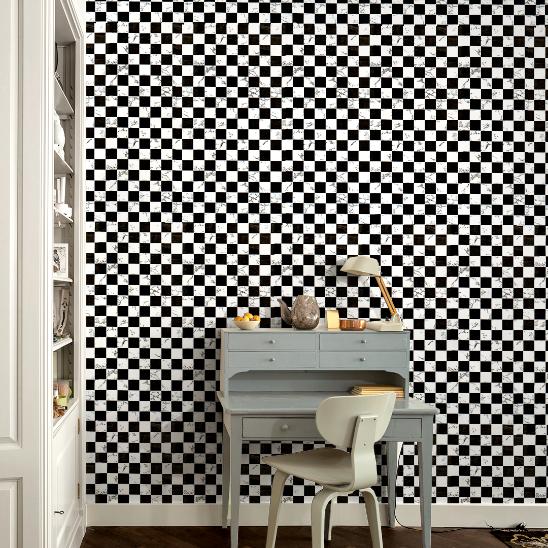 Doodad Checked Self Adhesive Black and White DIY wallpaper for wall