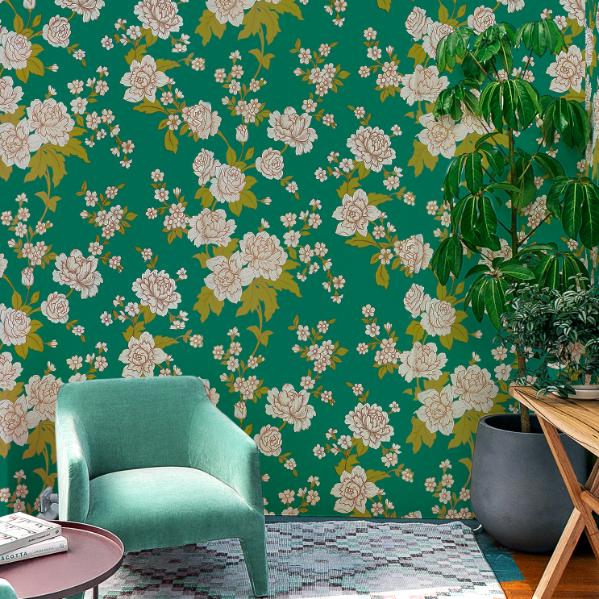 Doodad Frondescence Ornate Self Adhesive Green DIY wallpaper for wall