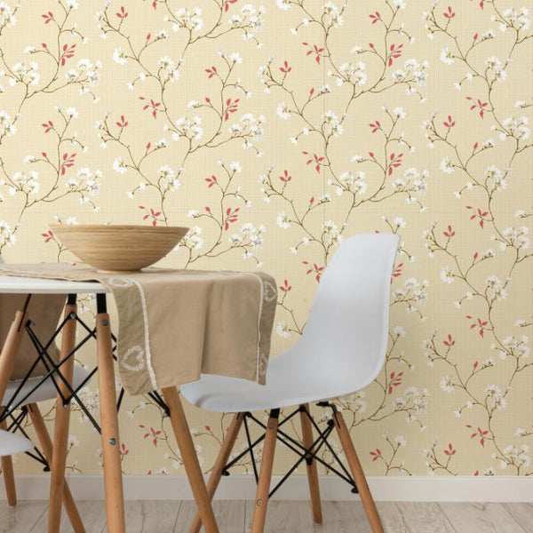 Doodad Imperial Abode Self Adhesive Pale Yellow DIY wallpaper for wall - Doodad