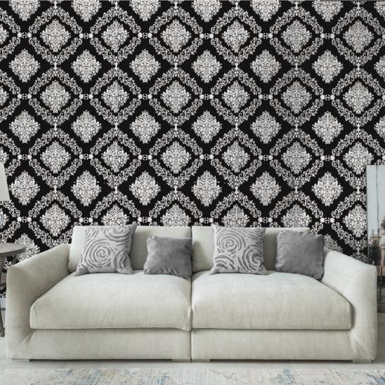 Doodad Diamond Shape Floral Self Adhesive Black and White DIY Wallpaper for Wall - Doodad