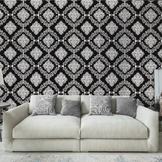 Doodad Diamond Shape Floral Self Adhesive Black and White DIY Wallpaper for Wall