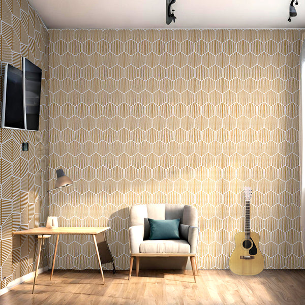 Doodad Hexagon Shape Self Adhesive Brown DIY Wallpaper for Wall