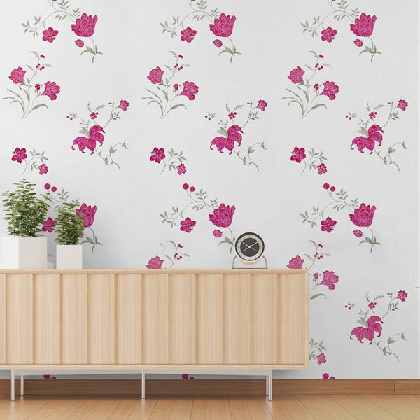 Doodad Rose Duo Floral Vinyl Self Adhesive DIY Wallpaper for Wall - Doodad