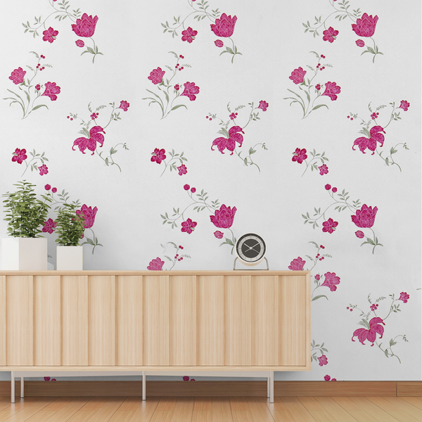 Doodad Rose Duo Floral Vinyl Self Adhesive DIY Wallpaper for Wall