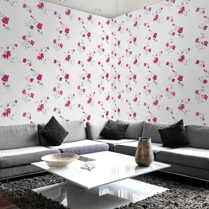 Doodad Rose Duo Floral Vinyl Self Adhesive DIY Wallpaper for Wall - Doodad