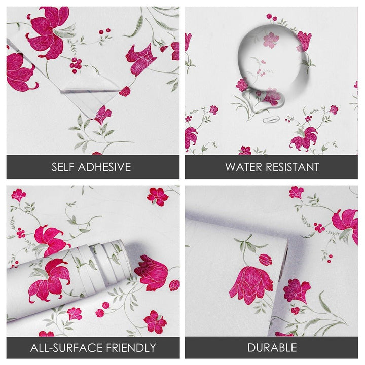 Doodad Rose Duo Floral Vinyl Self Adhesive DIY Wallpaper for Wall - Doodad