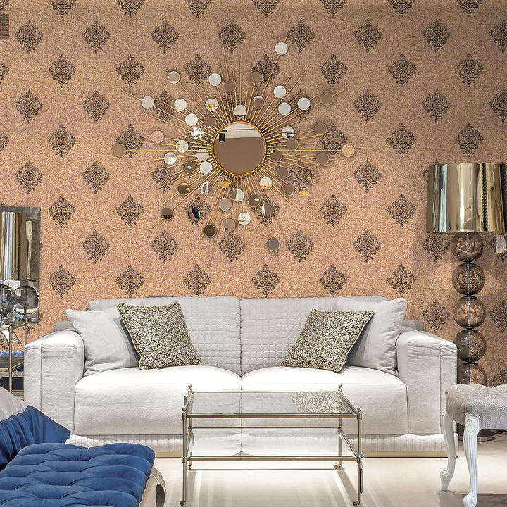 Doodad Brown Damask Corinne Self Adhesive DIY Wallpaper for Wall - Doodad