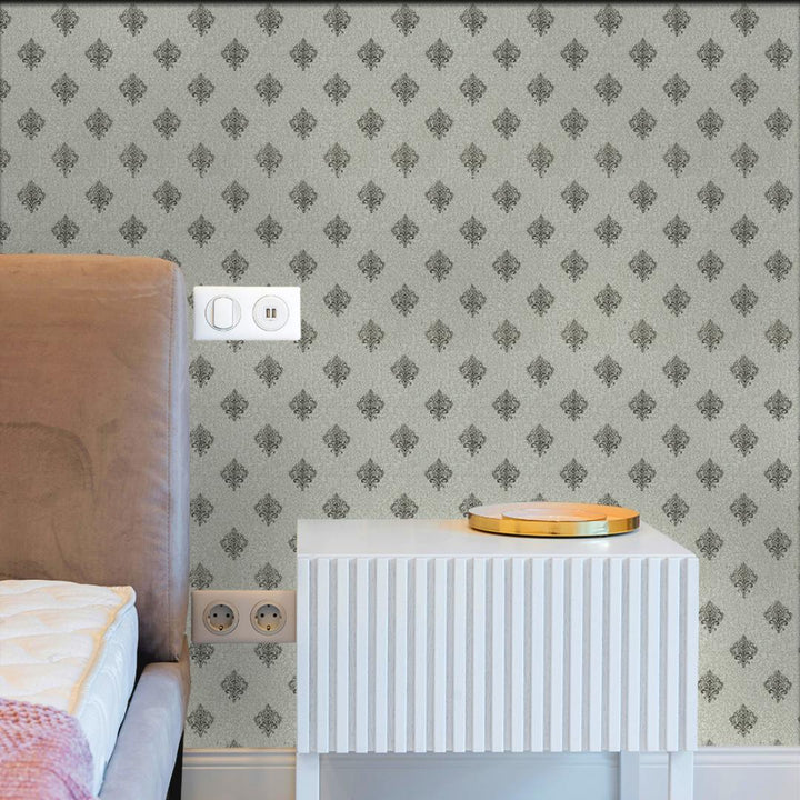 Doodad Grey Damask Corinne Self Adhesive DIY Wallpaper for Wall - Doodad