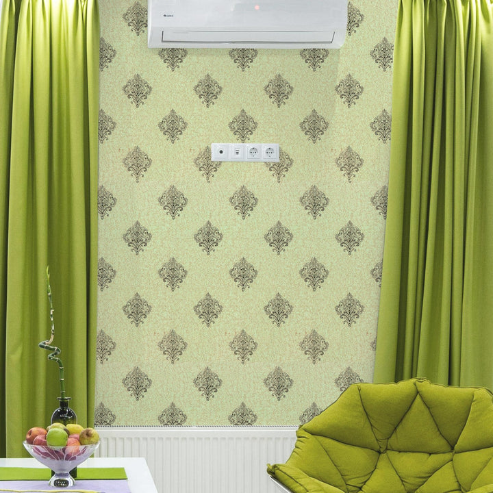 Doodad Green Damask Corinne Self Adhesive DIY Wallpaper for Wall - Doodad