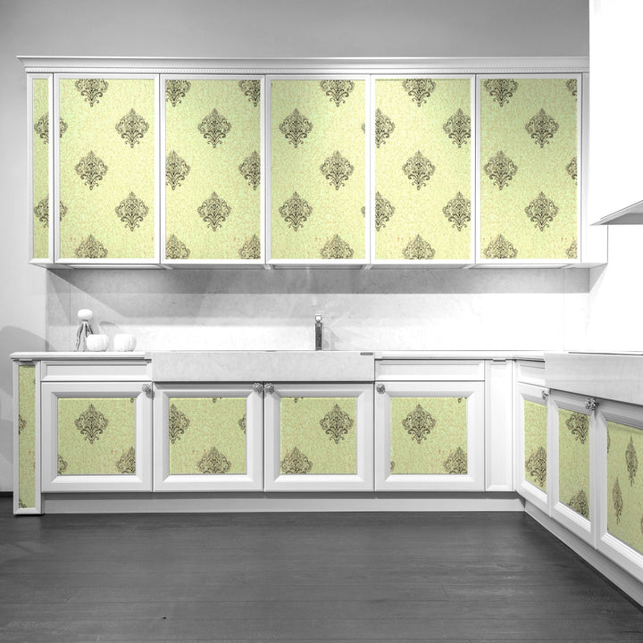 Doodad Green Damask Corinne Self Adhesive DIY Wallpaper for Wall - Doodad