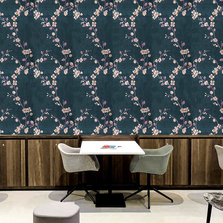 Doodad Pink Cherry Blossom Self Adhesive Green DIY Wallpaper for Wall - Doodad