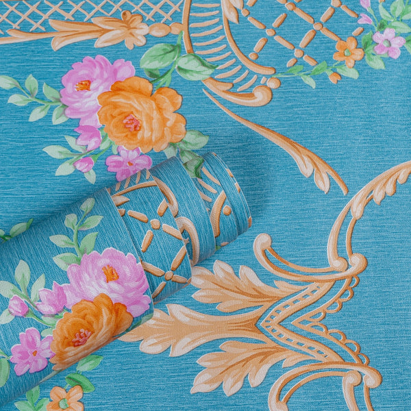 Doodad Teal Blue Floral Self Adhesive Blue DIY Wallpaper for walls - Doodad