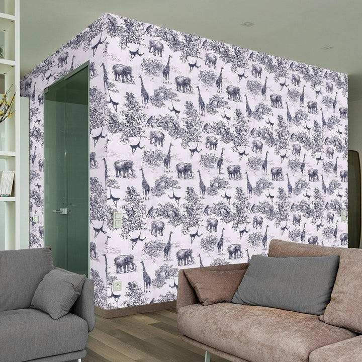 Doodad Animals Theme Self Adhesive Black and White DIY Wallpaper for Wall - Doodad