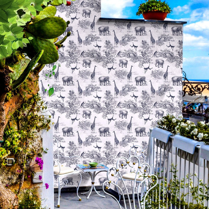 Doodad Animals Theme Self Adhesive Black and White DIY Wallpaper for Wall - Doodad