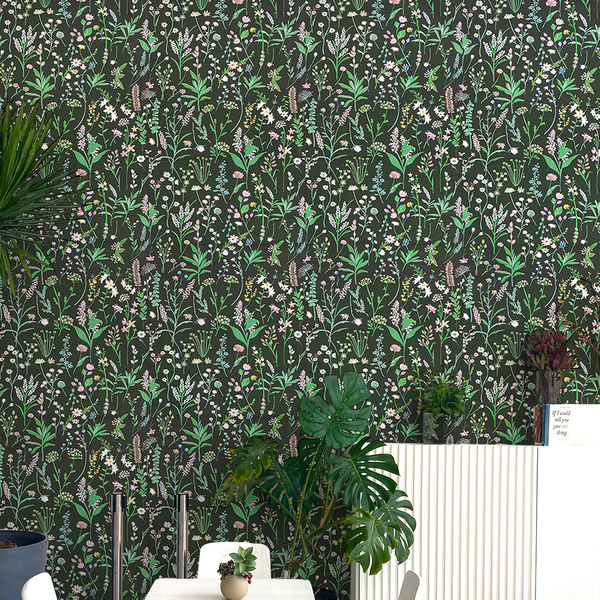 Doodad  Dark Botanical leaves Self Adhesive Green DIY Wallpaper for Wall