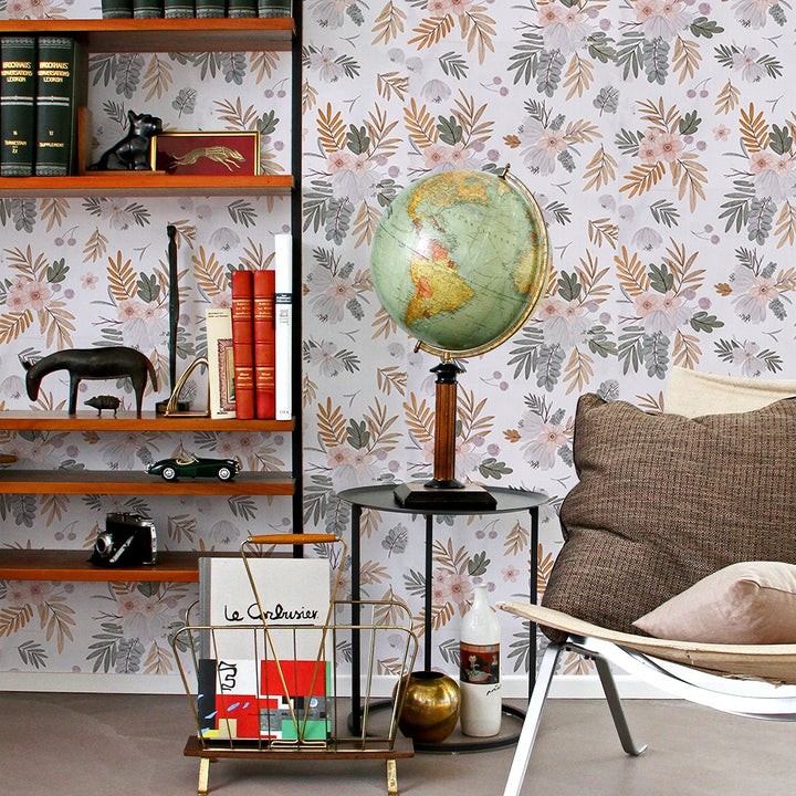 Doodad Floral Print with Green leavs Self Adhesive Grey DIY Wallpaper for Wall - Doodad