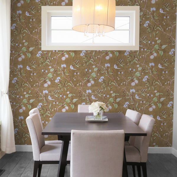 Doodad Apple With Green Leaf Self Adhesive Brown DIY Wallpaper for Wall