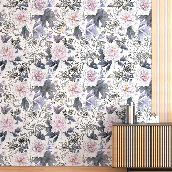 Doodad Vintage Purple Floral Self Adhesive DIY Wallpaper for Wall - Doodad