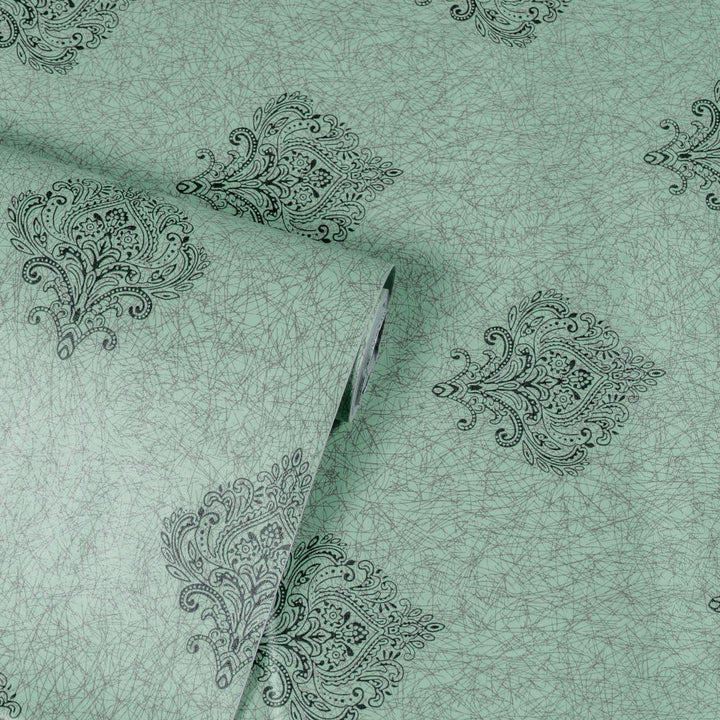 Doodad Emerald Green Damask Corinne Self Adhesive DIY Wallpaper for Wall - Doodad