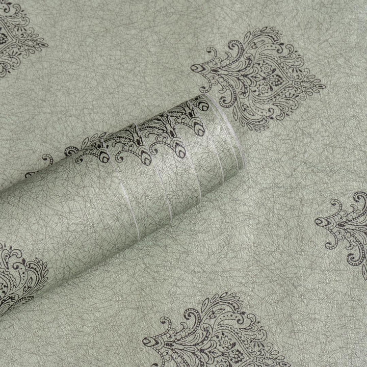 Doodad Grey Damask Corinne Self Adhesive DIY Wallpaper for Wall - Doodad