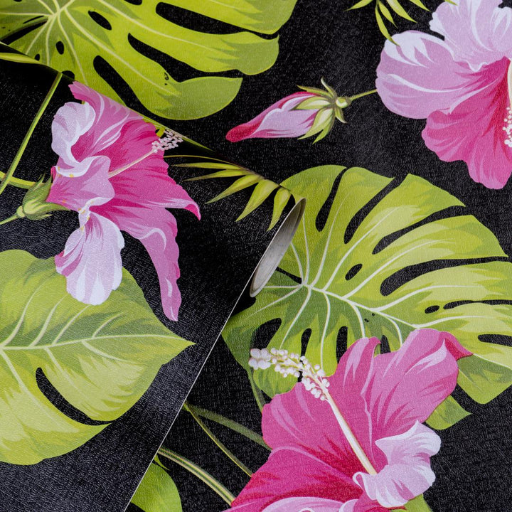 Doodad Green Hibiscus Floral leaf Self Adhesive DIY Wallpaper for Wall - Doodad